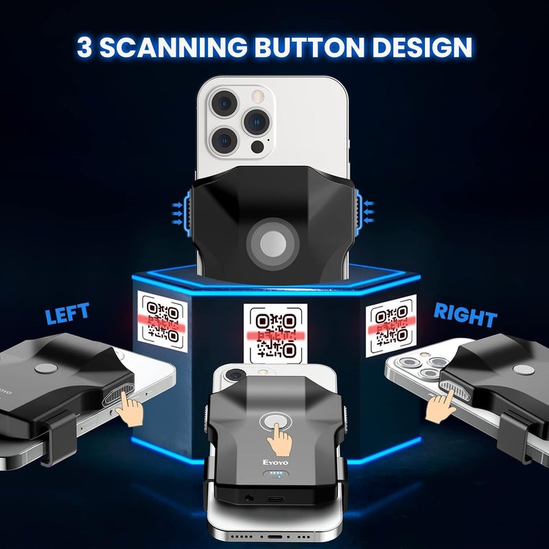 EYOYO Bluetooth QR Code Scanner, 2D Wireless Back Clip Phone UPC USB Barcode Scanner Reader with Battery Level Indicator Compatible with 4.7"-7.2" Android Phone, iPhone for Book Library Inventory - Image 3